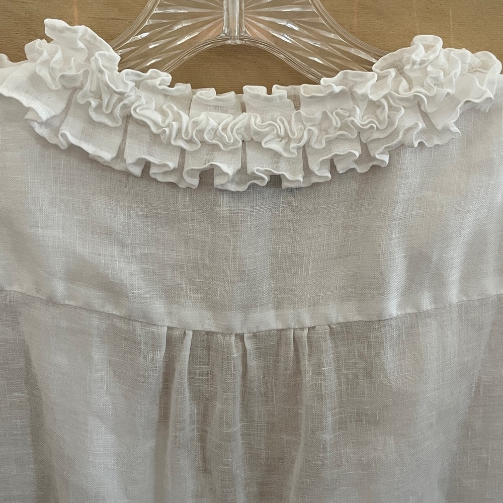 Talbots Linen Blouse with Ruffled V-Neck - Picture 4 of 7